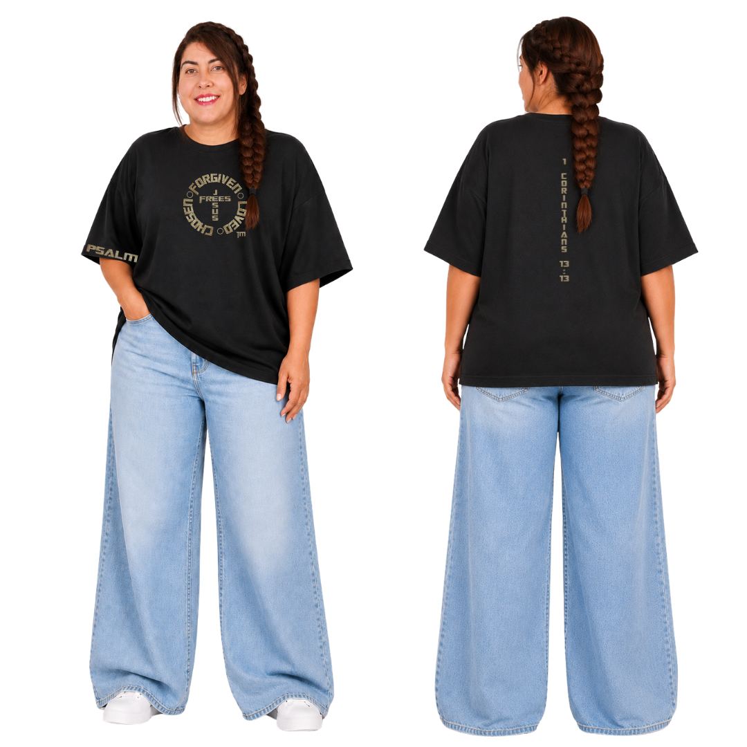 Jesus Frees - SICU Oversized Short Sleeve Women's Shirt - Font 153 Gold