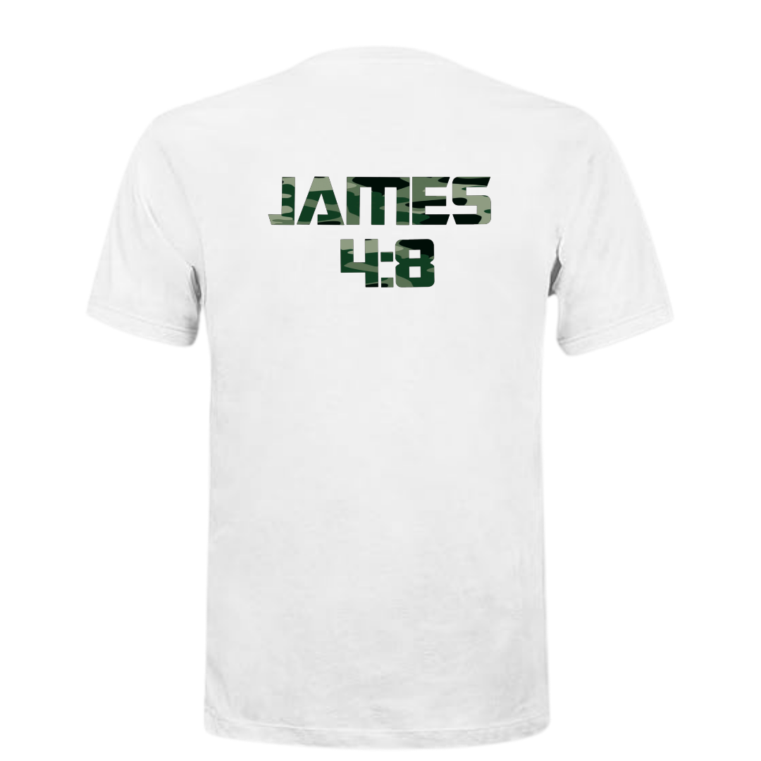 Jesus Frees - KD Men's White Premium T-Shirt - Font 153 Green Camo
