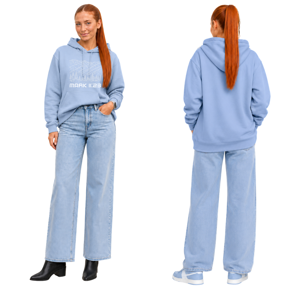 Jesus Frees™ Apparel | Women’s Scripture Hoodie | Montana Mountains | White Font 49