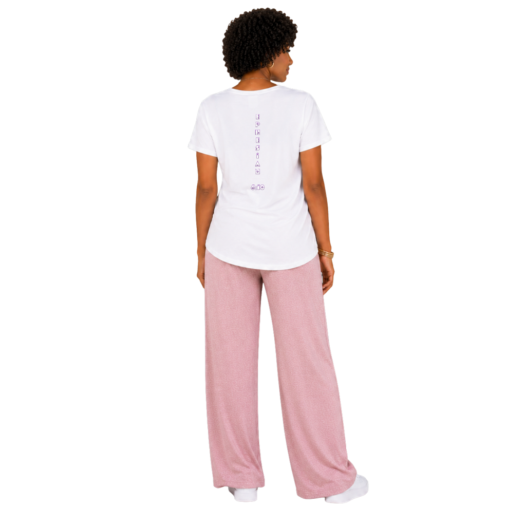 Jesus Frees - G64 Soft Style White Cotton Women's T-Shirt - Font 299 Flowers - Ephesians 6:10