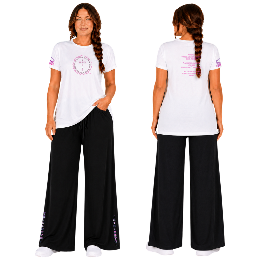 Jesus Frees - G64 Soft Style White Cotton Women's T-Shirt - For the Bold & Courageous - Acts 9:5 + Prayer Font 122 Pink