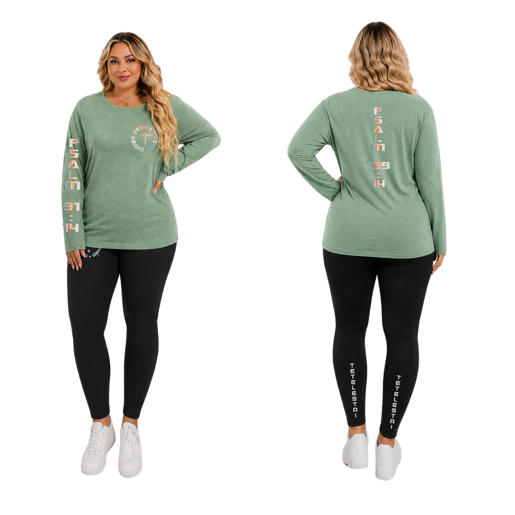 Jesus Frees - Joell Women's Long Sleeve Pastel Green Heather Crew Neck Shirt - 153 Vertical Pastel