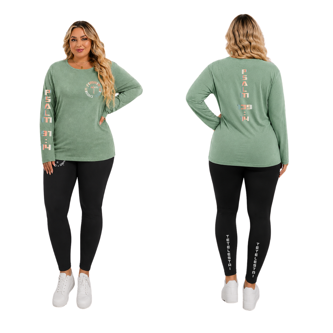 Jesus Frees - Joell Women's Long Sleeve Pastel Green Heather Crew Neck Shirt - 153 Vertical Pastel
