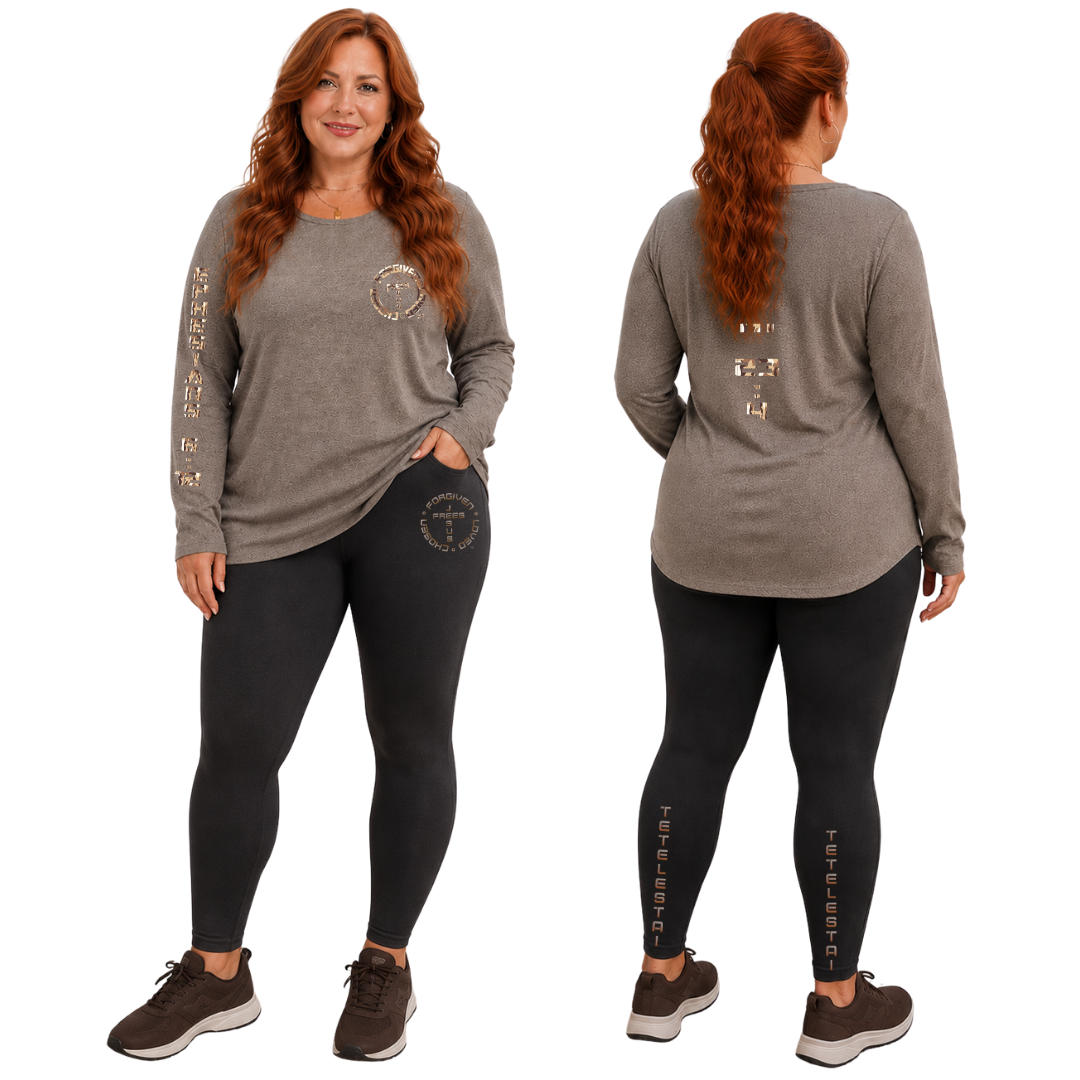 Jesus Frees - Joell Women's Long Sleeve Khaki Heather Crew Neck Shirt - 153 Sand Camo