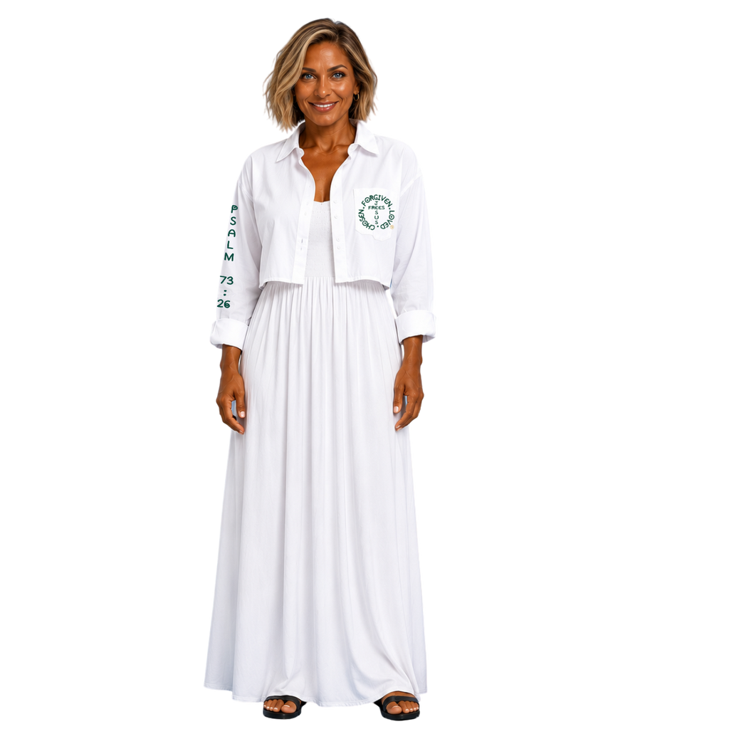 Jesus Frees - Cropped Lite Long Sleeve Summer Jacket - FONT 303 DARK GREEN