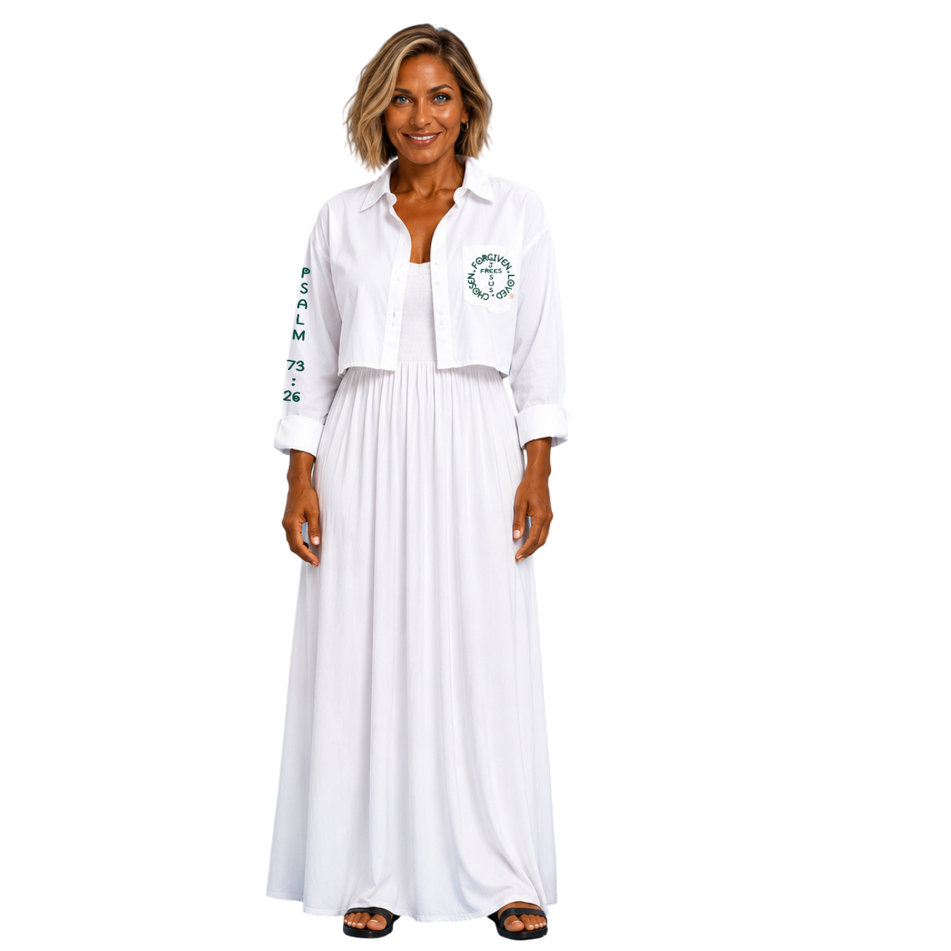 Jesus Frees - Cropped Lite Long Sleeve Summer Jacket - FONT 303 DARK GREEN