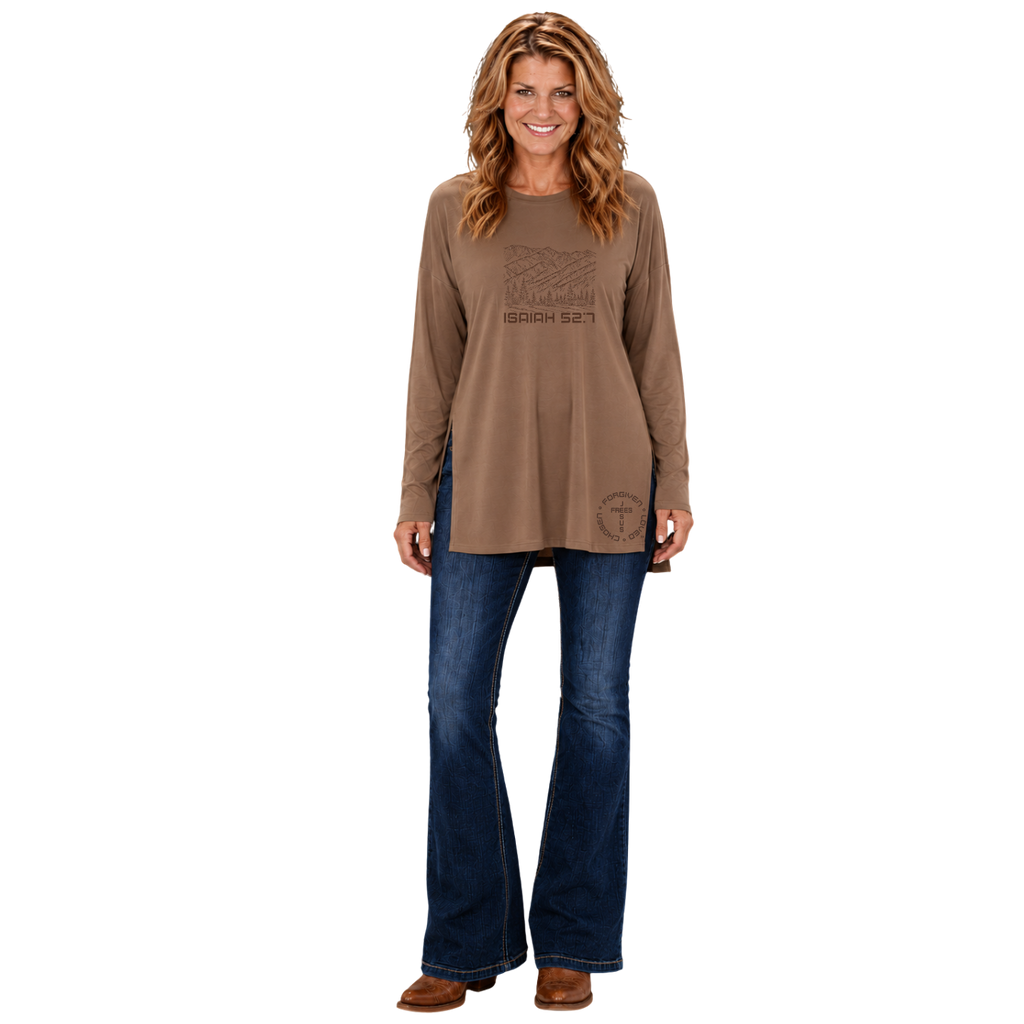 Jesus Frees™ Apparel | Women's Oversized Montana Mountain Tunic | Faith Can Move Mountains