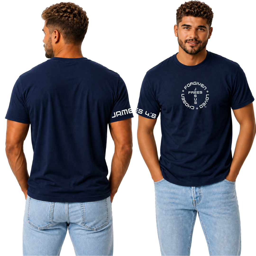 Jesus Frees - G20 Navy Ultra Cotton Men's T-Shirt - Font 49 White
