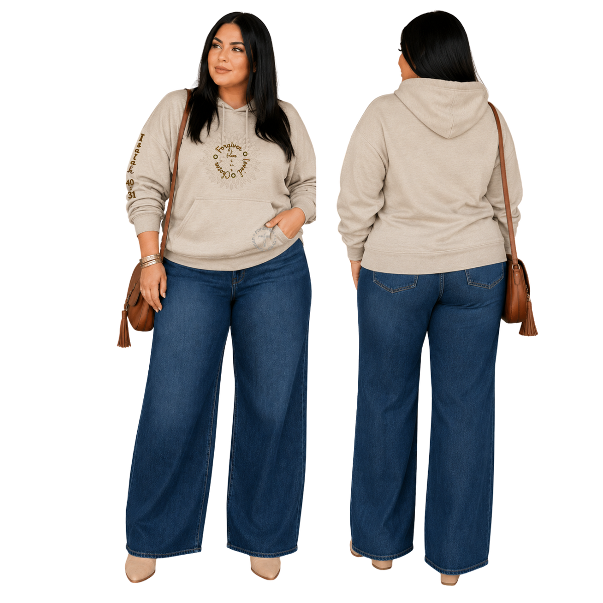 Jesus Frees™ Apparel | Women’s Sand Scripture Hoodie | Font 223 Brown | FP
