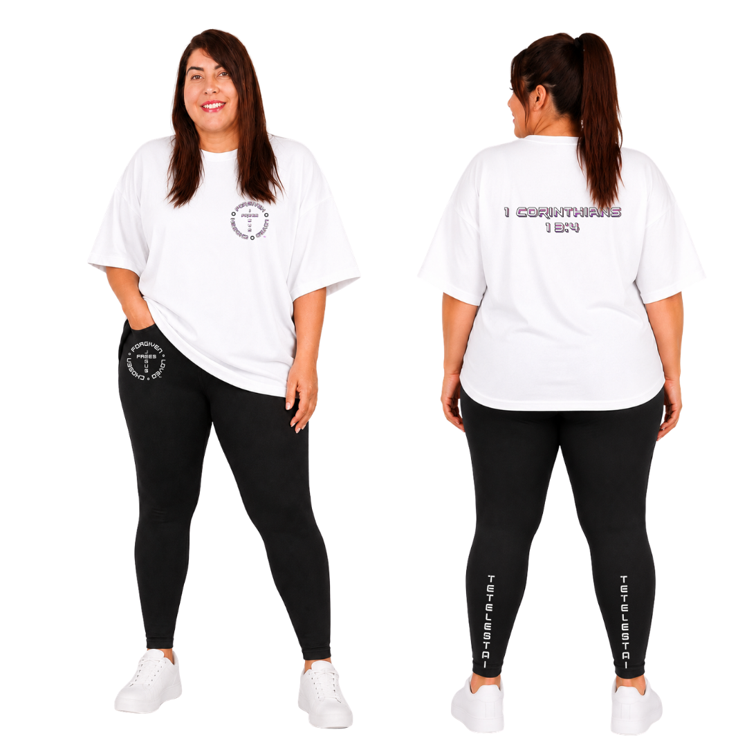 Jesus Frees - SICU Oversized Short Sleeve Women's Shirt - 1 Corinthians 13:4 - Font 126 Pink & Black