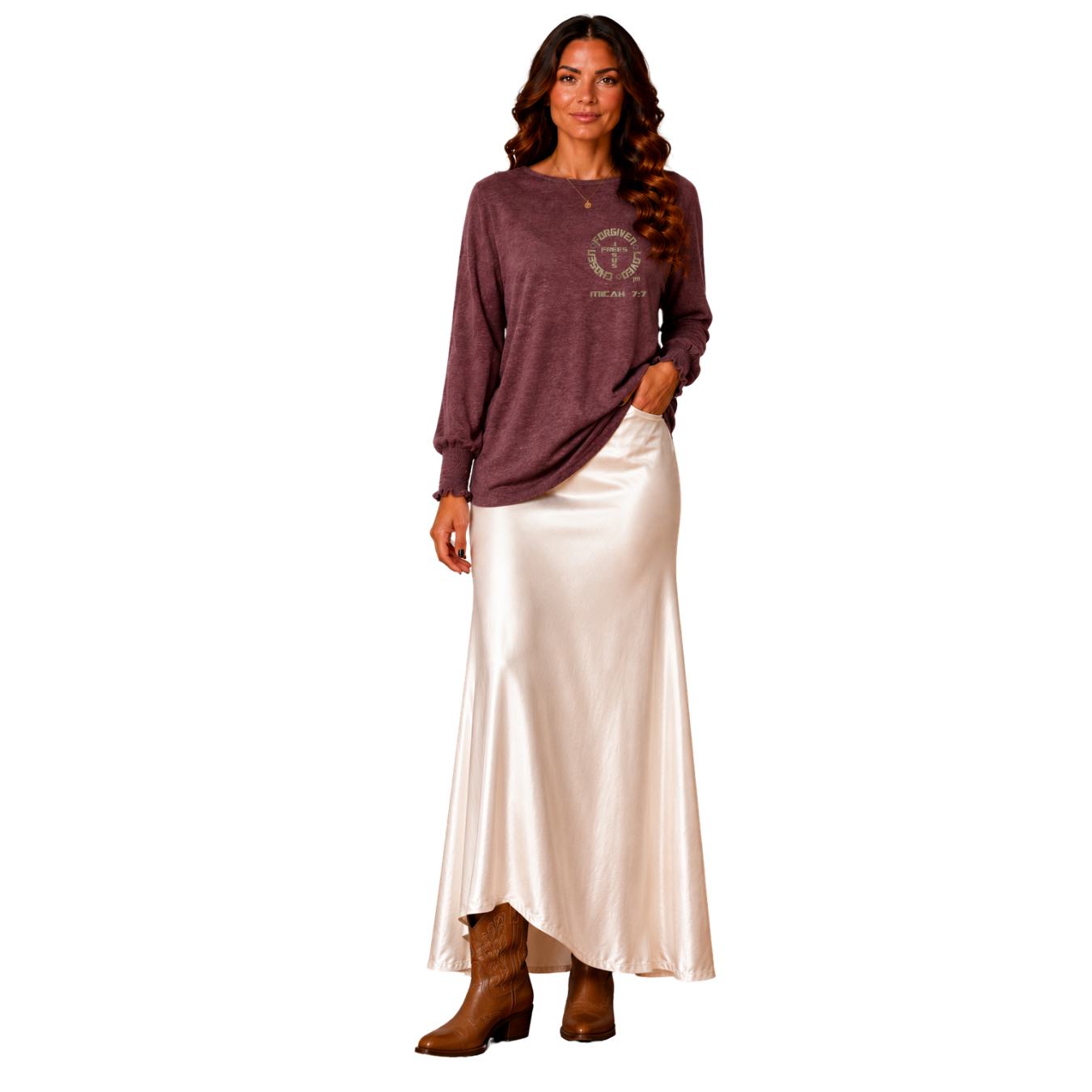 Jesus Frees - DK Women's Boat Neckline 3/4 Elastic Cuff - 153 Gold - Wild Ginger