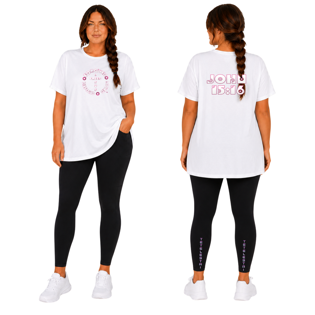 Jesus Frees - Black Leggings with Pockets - "Tetelestai" Print - Soft High Waisted Tummy Control Workout Pants