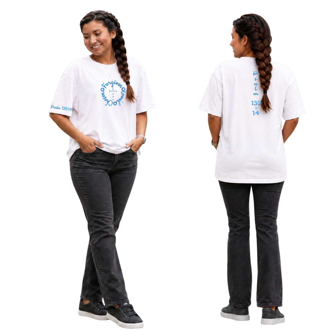 Jesus Frees - SICU Oversized Short Sleeve Women's Shirt - Font 223 Light Blue