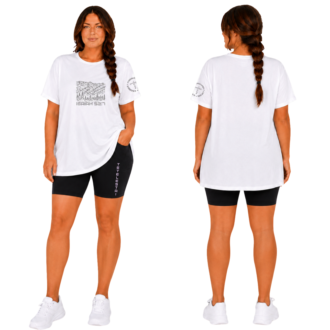 Jesus Frees - Women's 8" High Waisted Biker Shorts with Pockets - Font 49 Fade