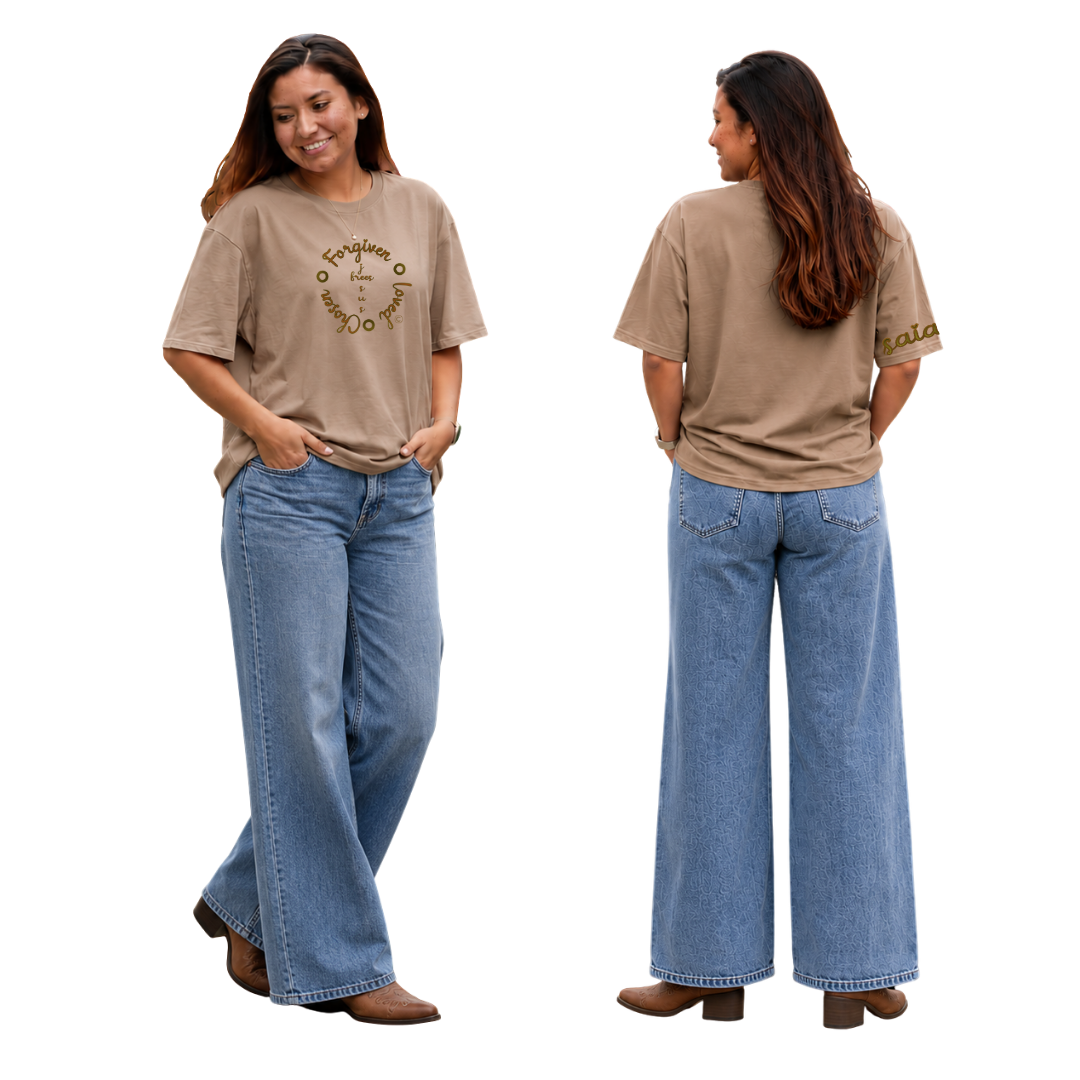 Jesus Frees - SICU Oversized Short Sleeve Women's Shirt - Font 223 Brown