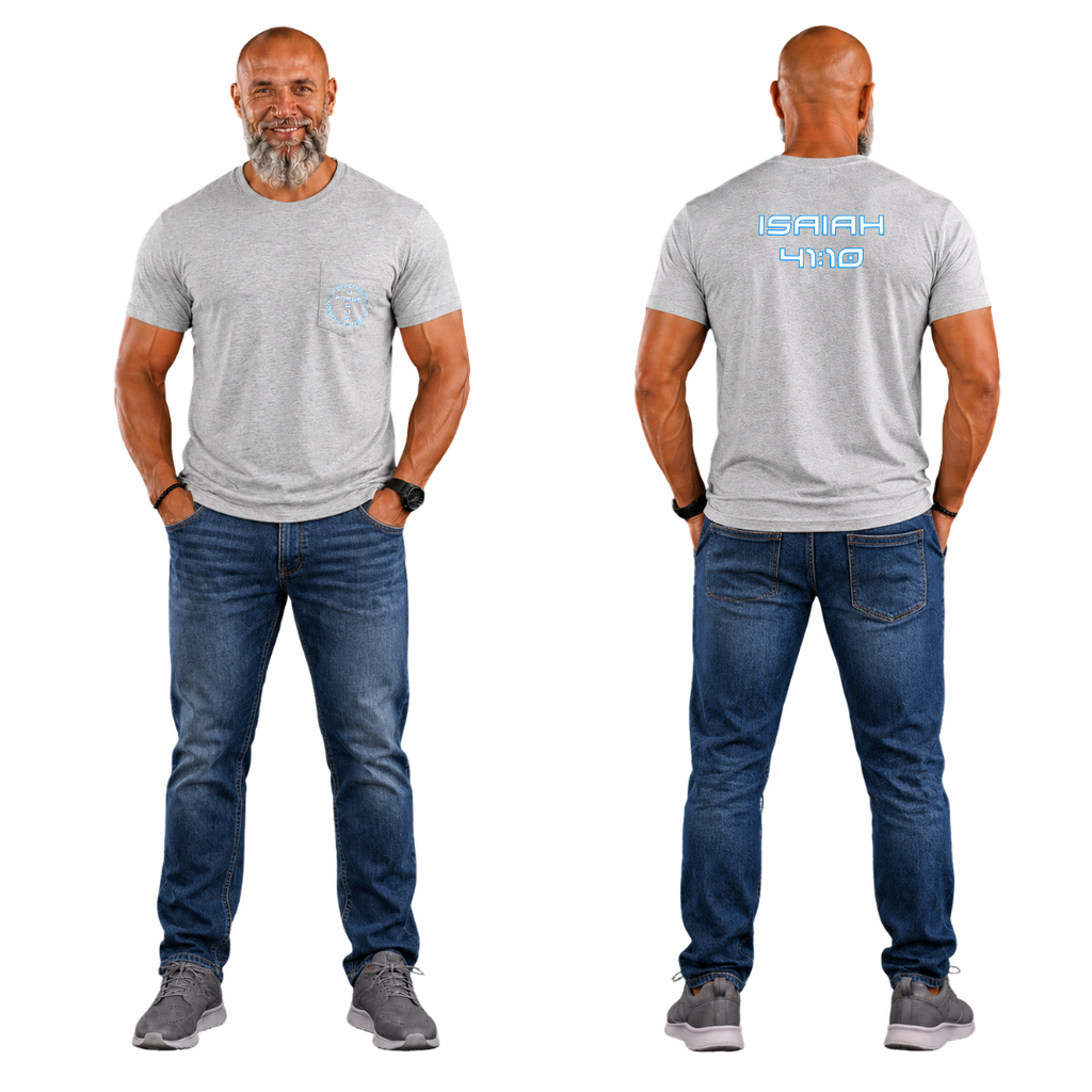 Jesus Frees - HP Pocket Cotton Men's T-Shirt - Font 143 White with Blue Outline
