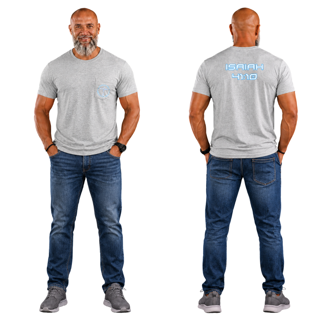 Jesus Frees - HP Pocket Cotton Men's T-Shirt - Font 143 White with Blue Outline