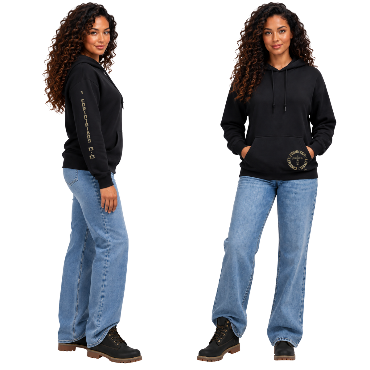 Jesus Frees™ Apparel | Women’s Scripture Hoodie | Font 153 Gold