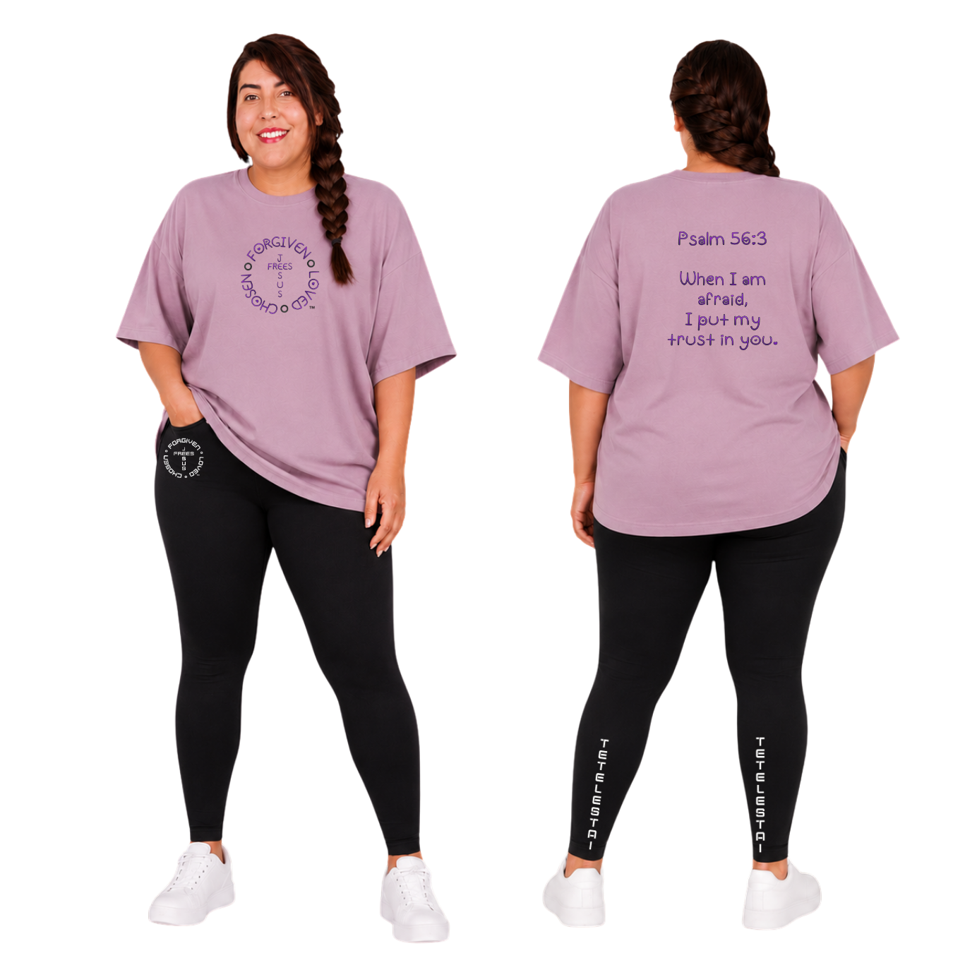 Jesus Frees - SICU Oversized Short Sleeve Women's Shirt - Font 303 Purple -  Psalm 56:3