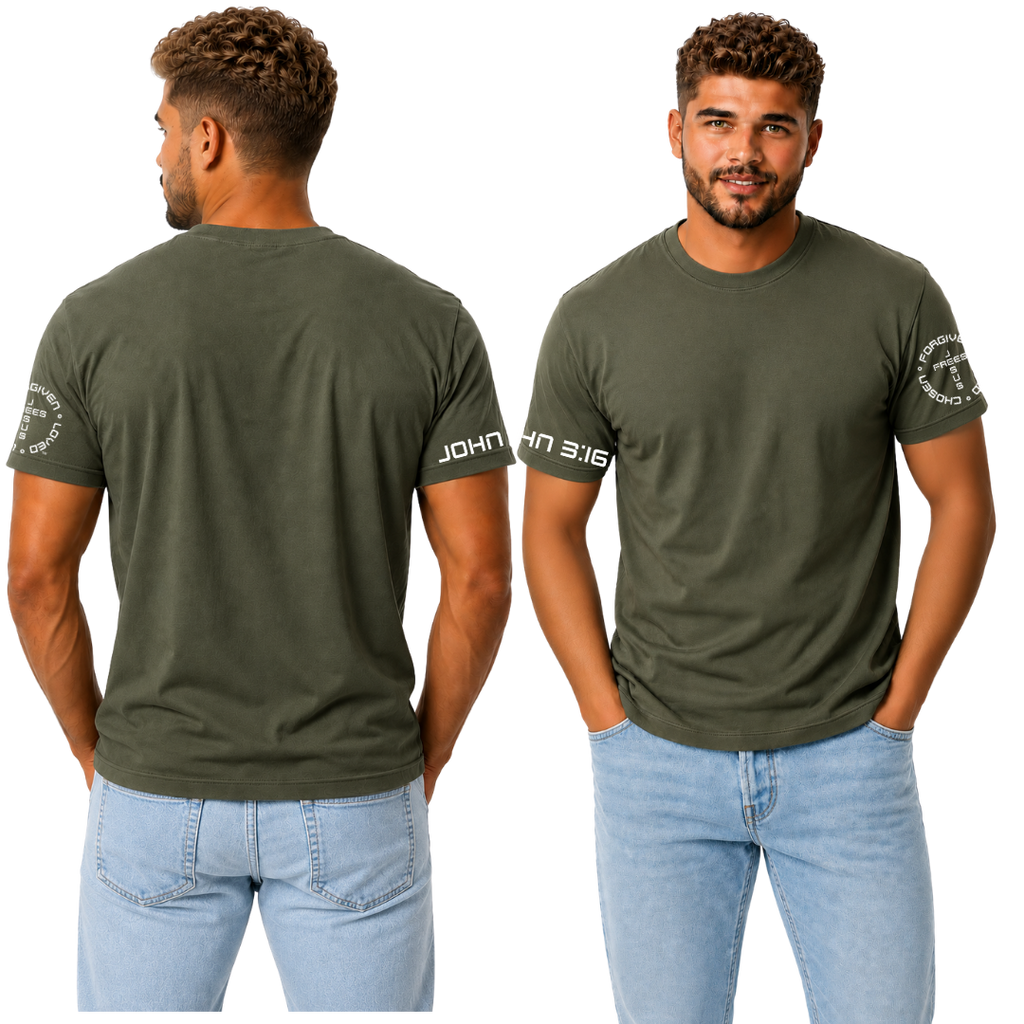 Jesus Frees - G20 Military Green Ultra Cotton Men's T-Shirt - Font 49 White