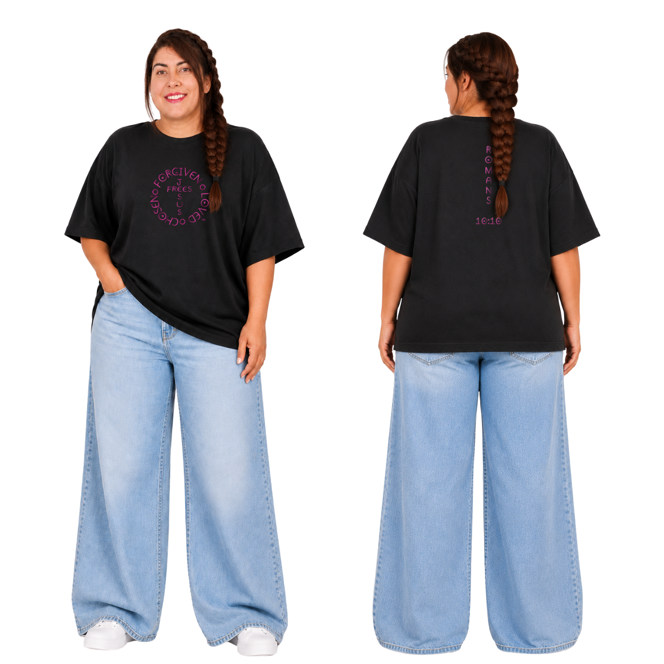 Jesus Frees - SICU Oversized Short Sleeve Women's Shirt - Font 303 Romans 10:10
