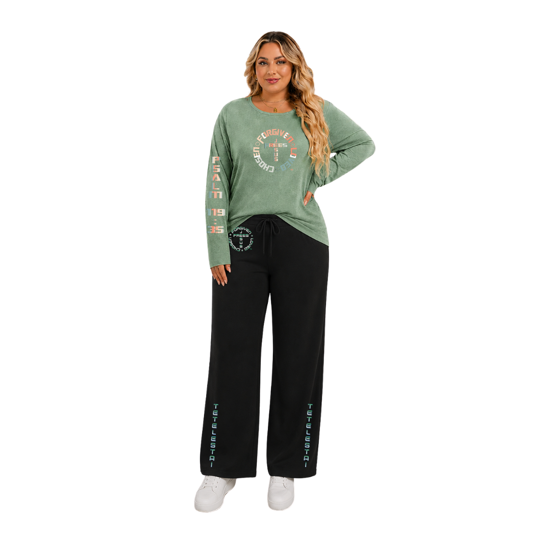 Jesus Frees - Joell Women's Long Sleeve Pastel Green Heather Crew Neck Shirt - 153 Vertical Pastel