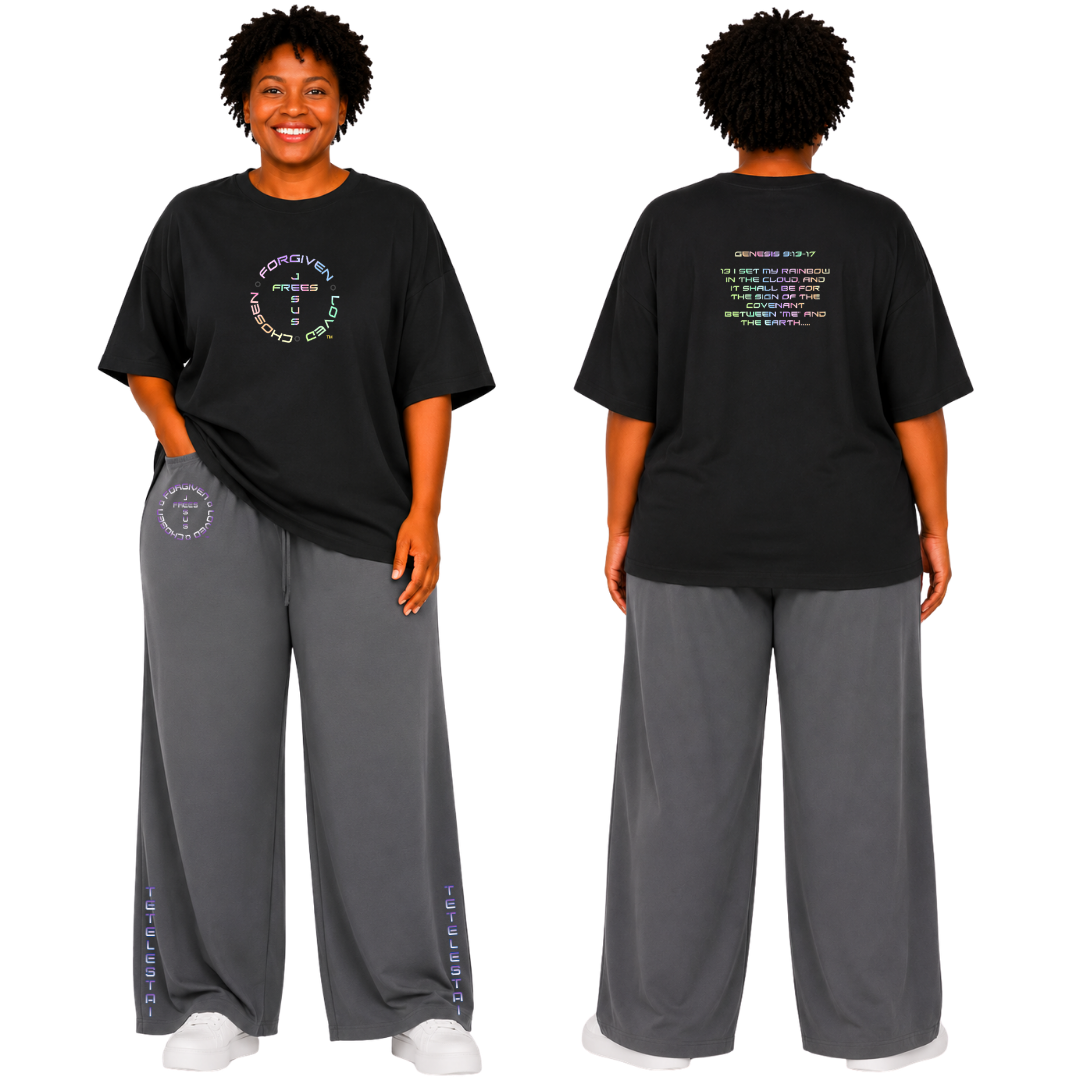 Jesus Frees - SICU Oversized Short Sleeve Women's Shirt - God's Covenant 153 Rainbow