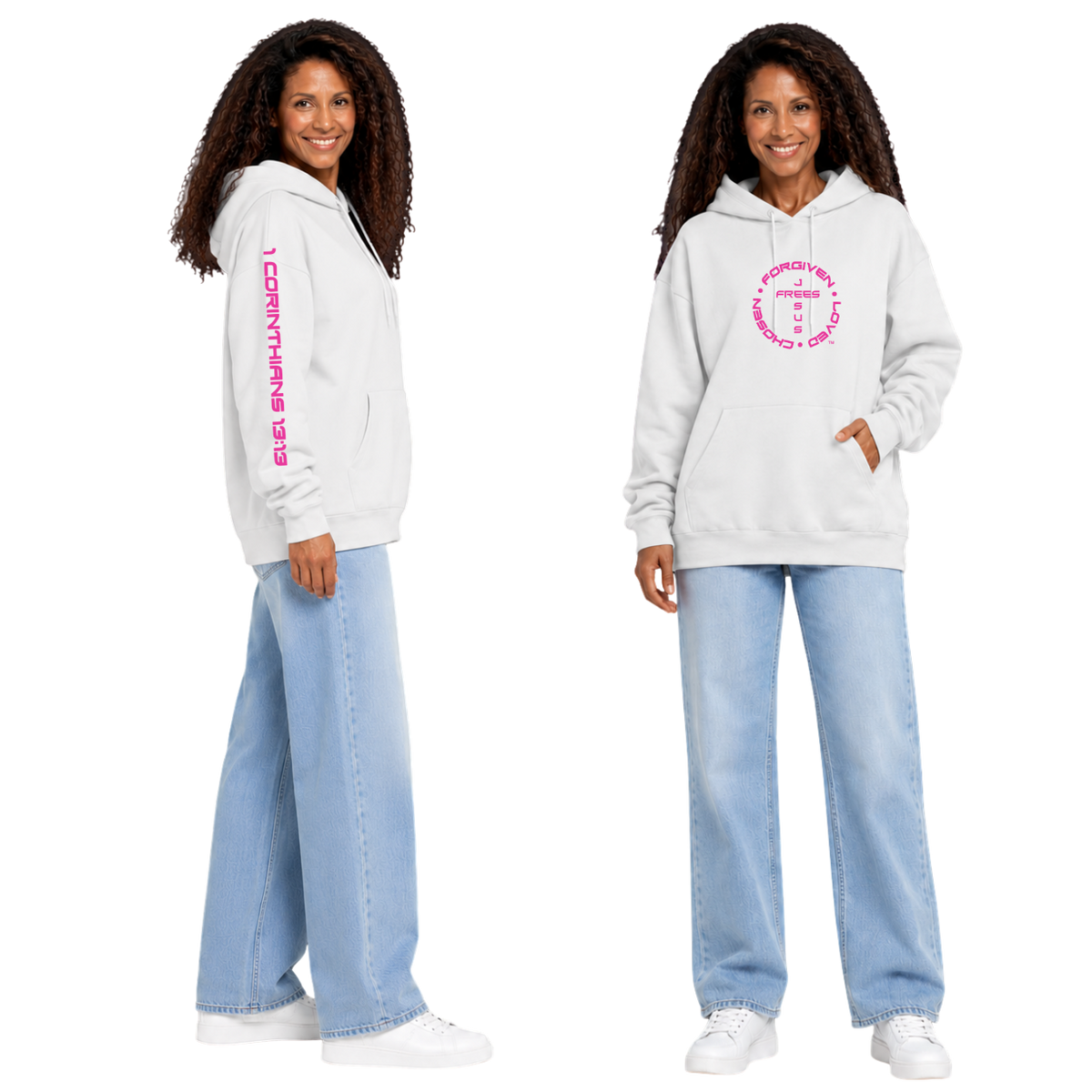 Jesus Frees™ Apparel | Women’s Scripture Hoodie | Font 143
