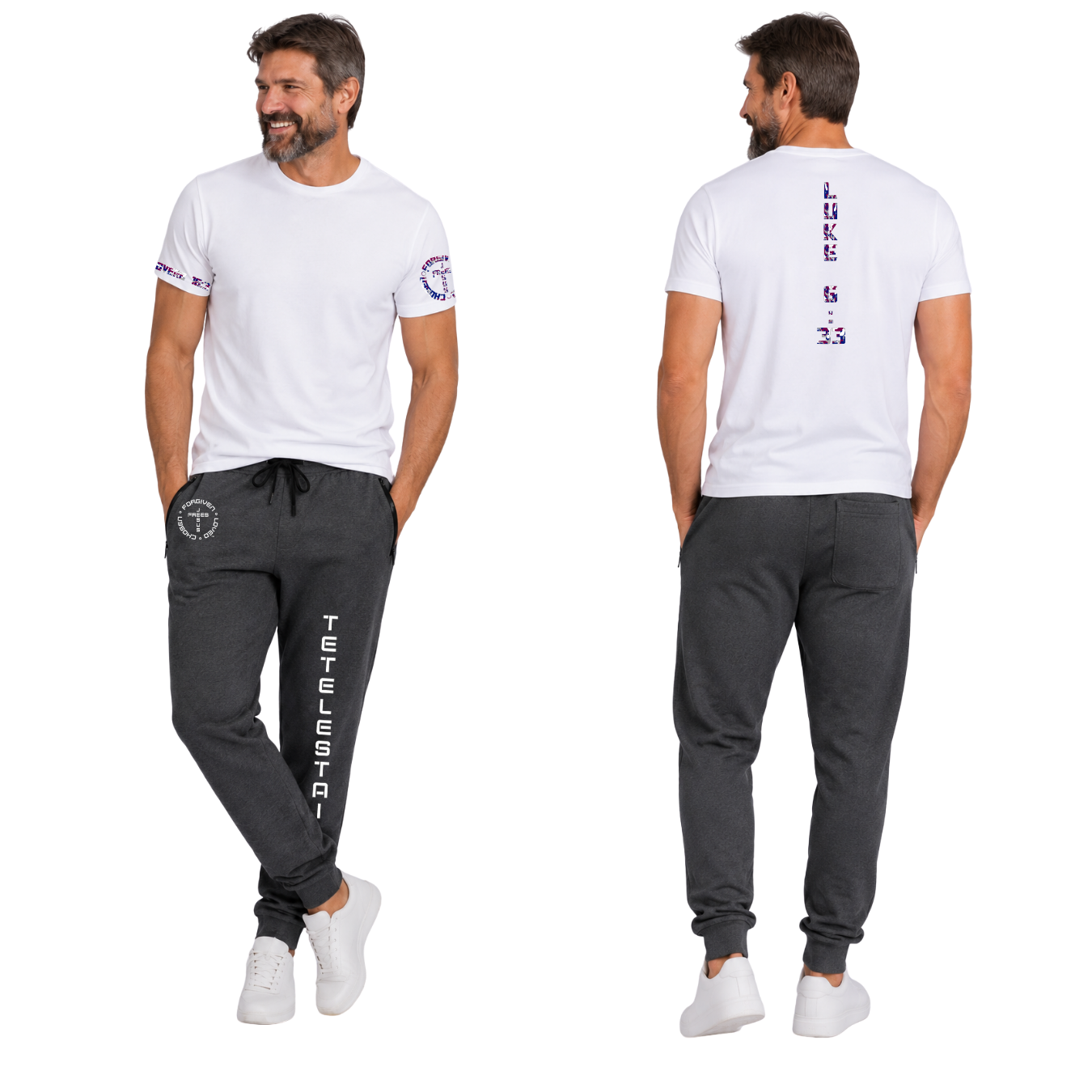 Jesus Frees - G64 Soft Style White Cotton T-Shirt - Font 153 Burgundy Blue Gray White