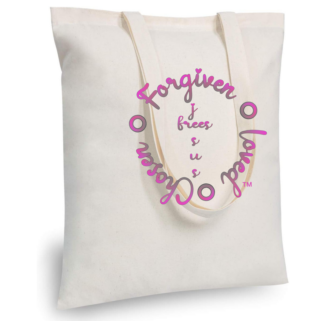 Jesus Frees™ Apparel | "Tote the Truth" | "i" Heart Dotted Scripture Design | Font 223 Pink-Gray