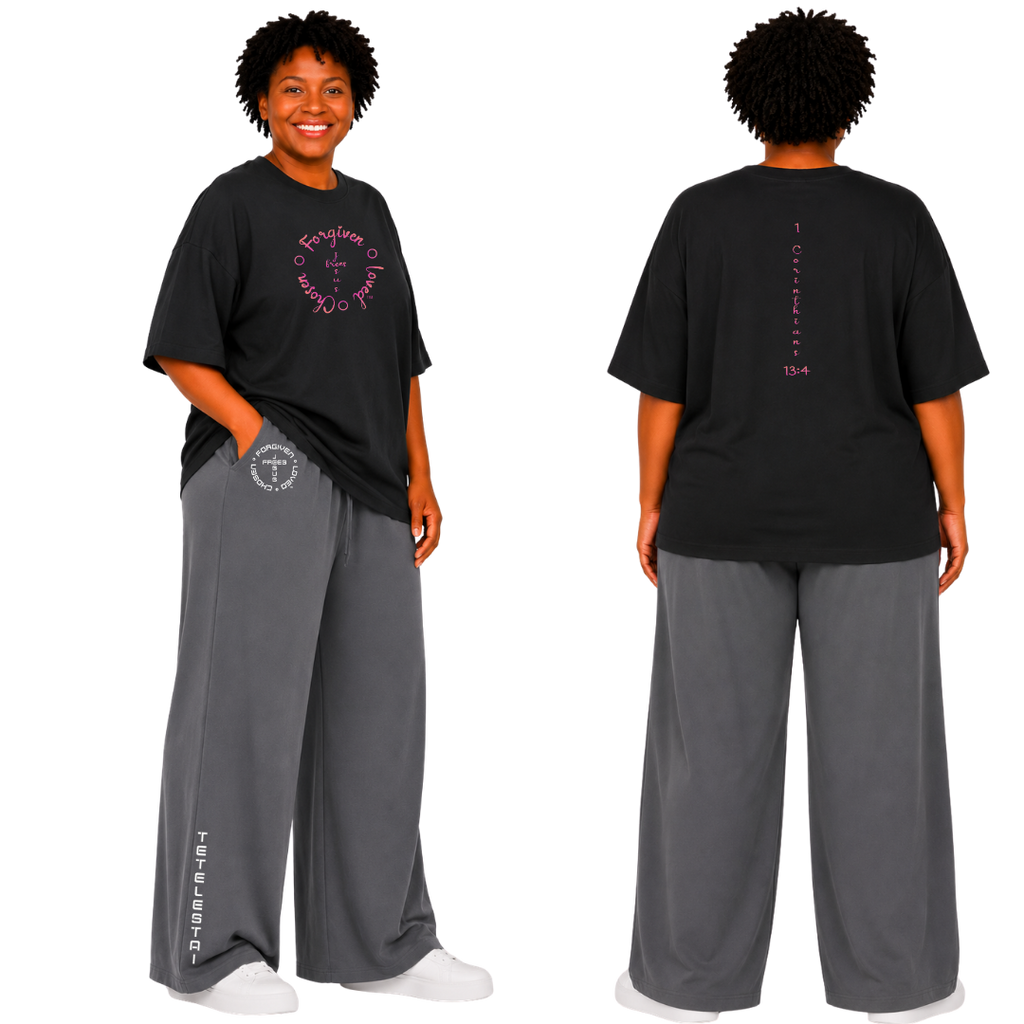 Jesus Frees - SICU Oversized Short Sleeve Women's Shirt - Font 223 Fuchsia Light Tips - 1 Corinthians 13:4