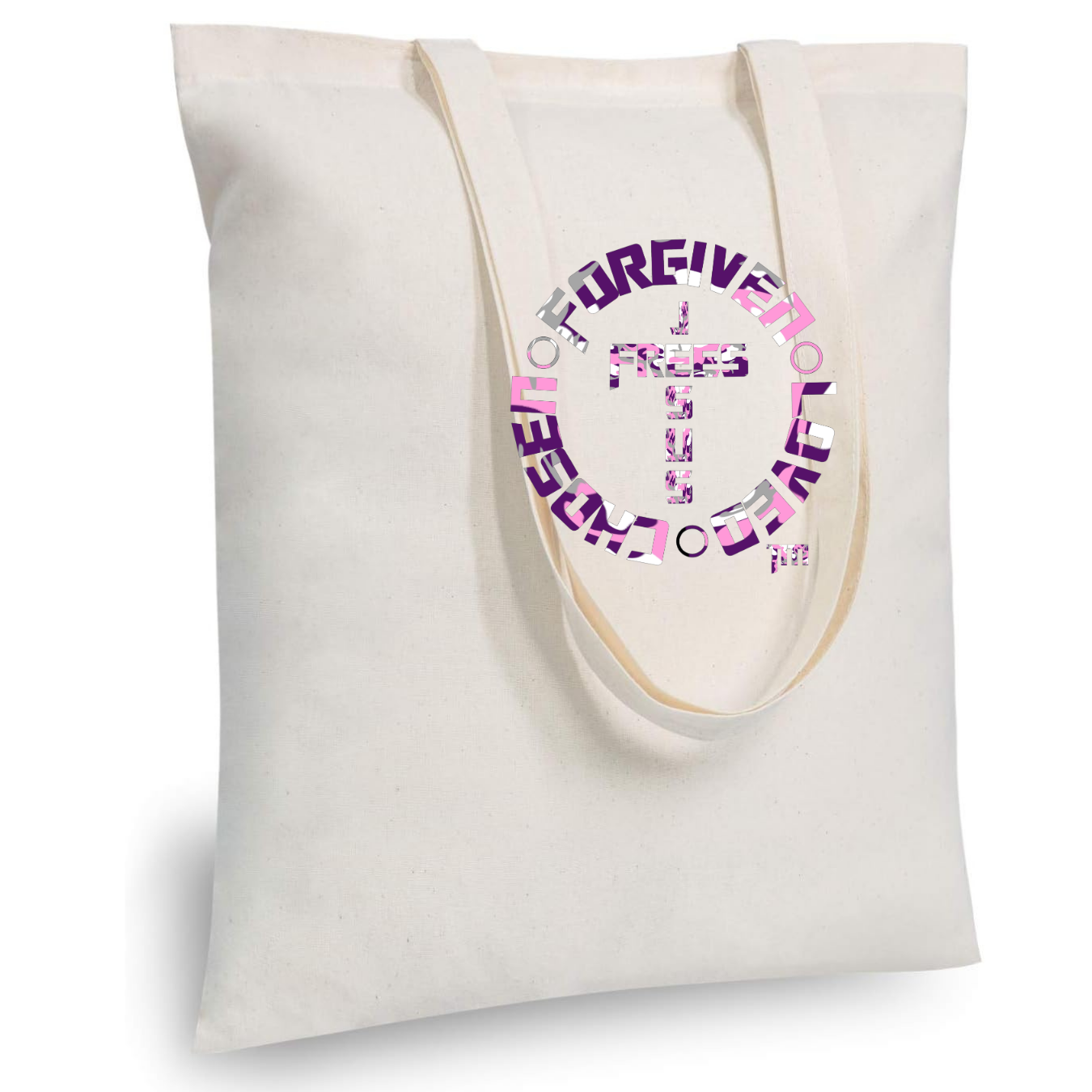 Jesus Frees - "Tote the Truth" - Font 153 Camo Pink-Purple