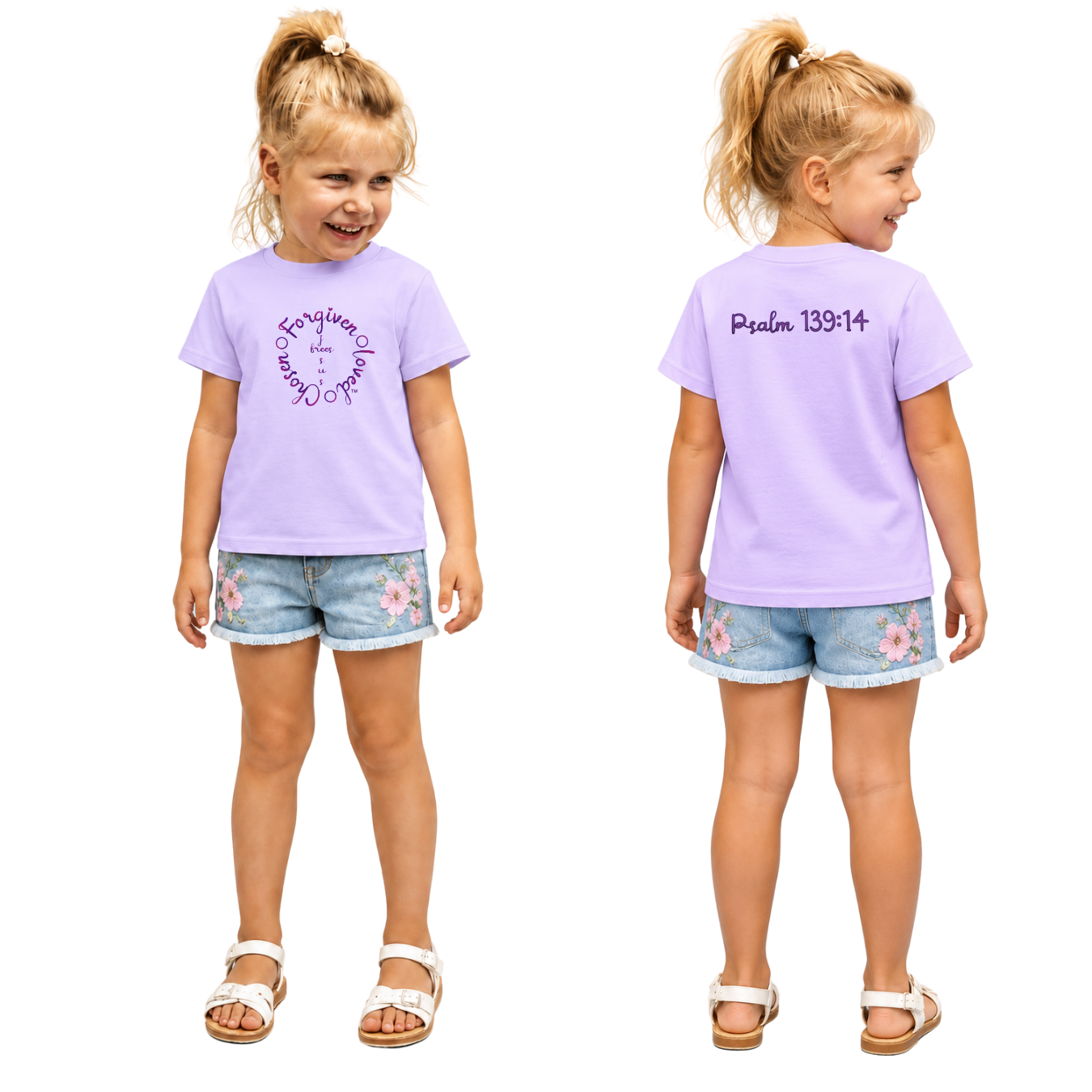 Jesus Frees - Kids 100% Cotton T-Shirts Girls - Font 223 - Psalm 139:14