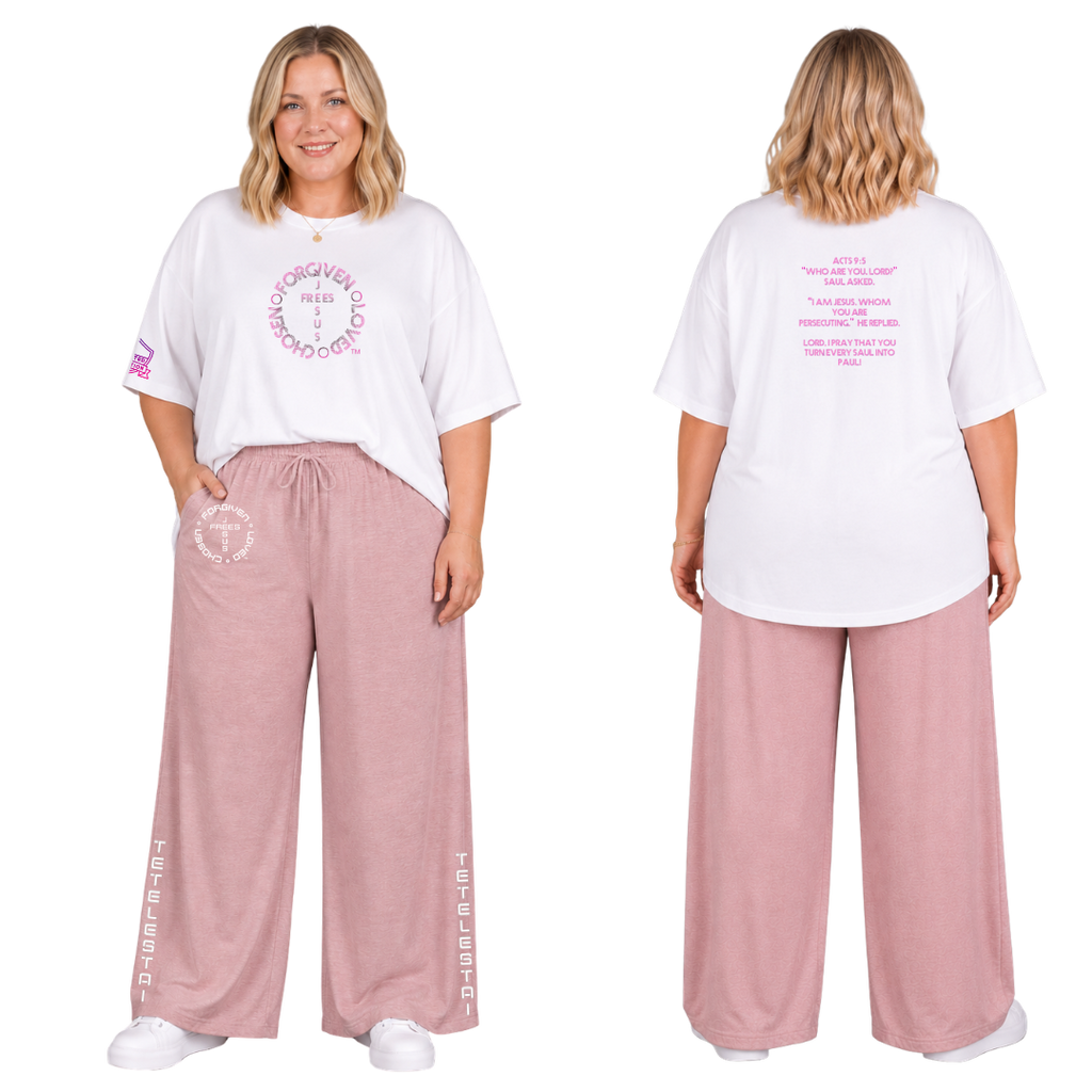 Jesus Frees - SICU Oversized Short Sleeve Women's Shirt - For the Bold & Courageous - Acts 9:5 + Prayer Font 122 Pink