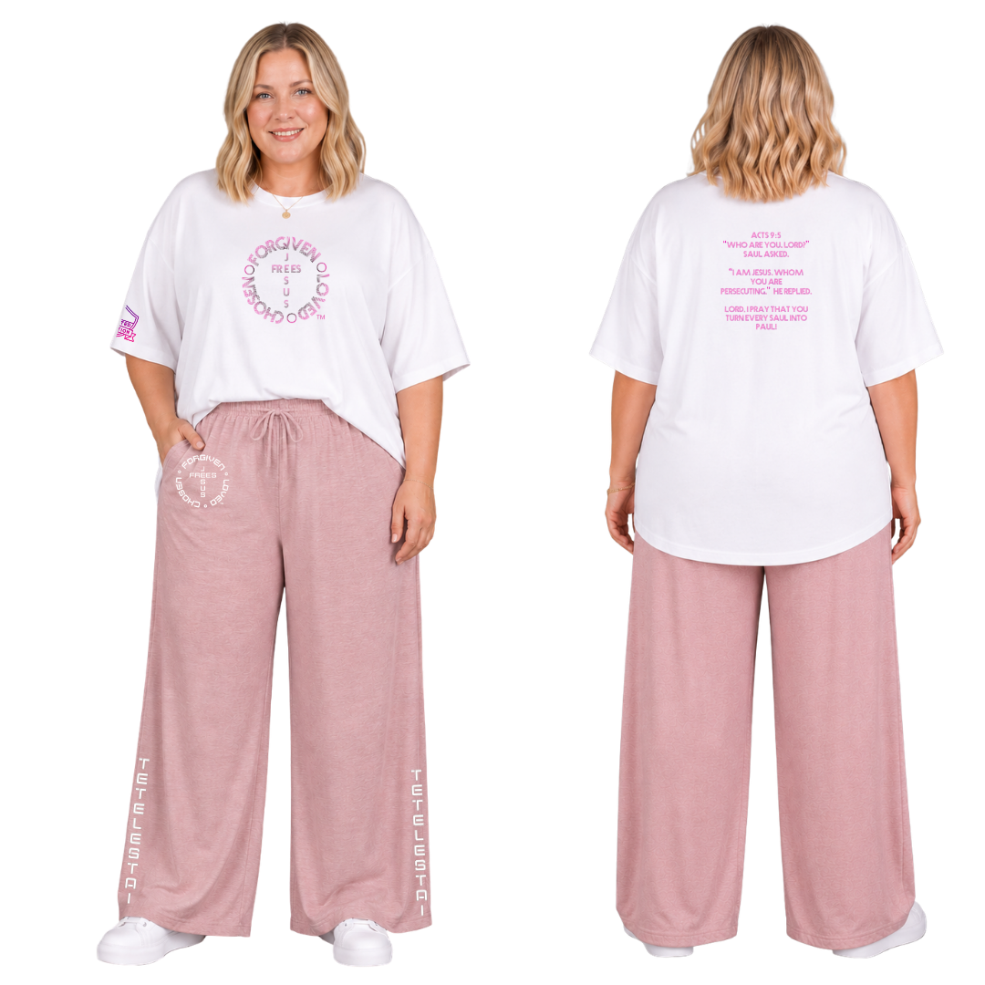 Jesus Frees - SICU Oversized Short Sleeve Women's Shirt - For the Bold & Courageous - Acts 9:5 + Prayer Font 122 Pink