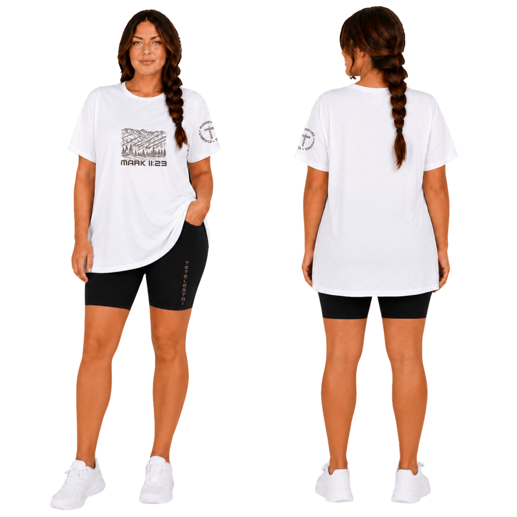 Jesus Frees - Women's 8" High Waisted Biker Shorts with Pockets - Font 49 Fade