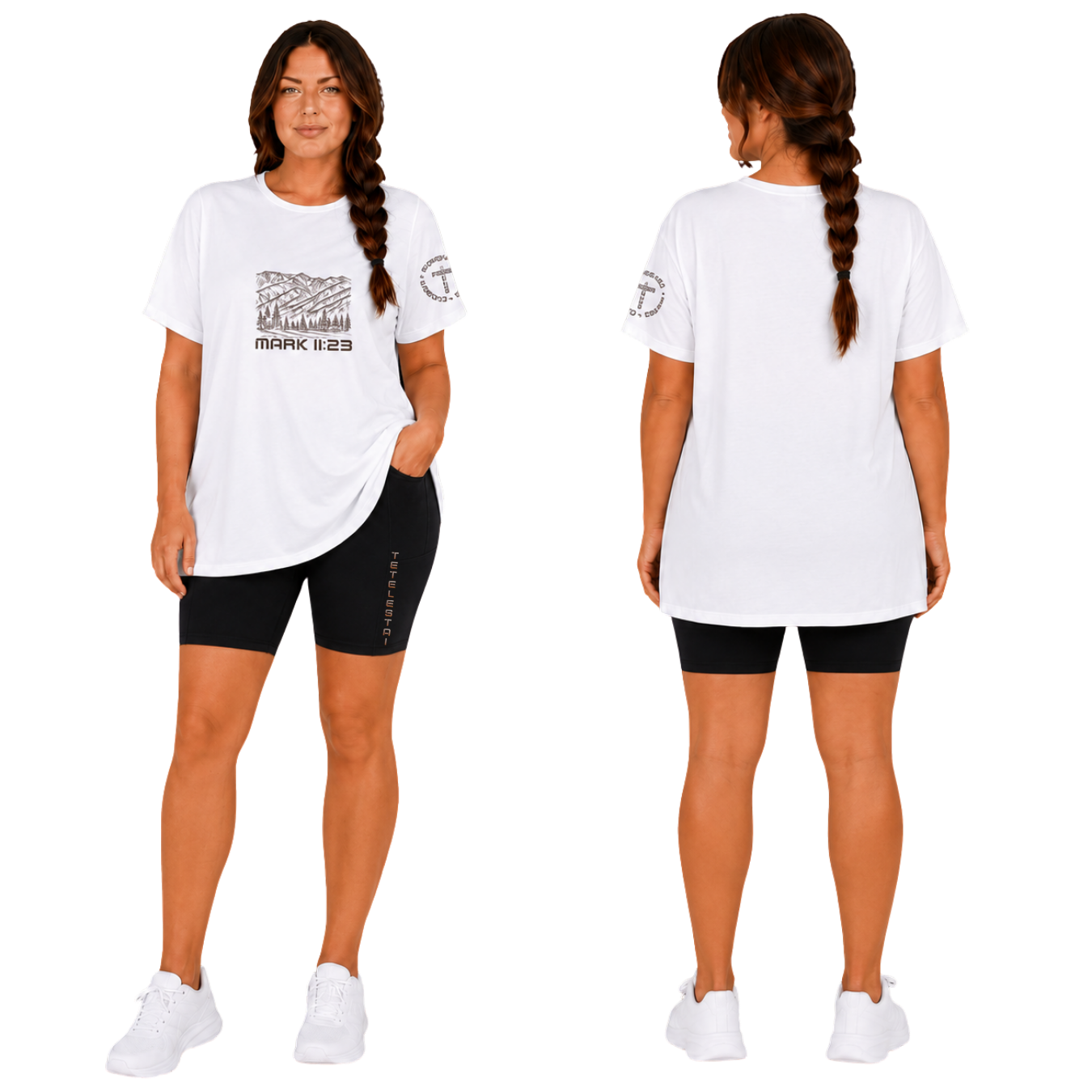 Jesus Frees - Women's 8" High Waisted Biker Shorts with Pockets - Font 49 Fade