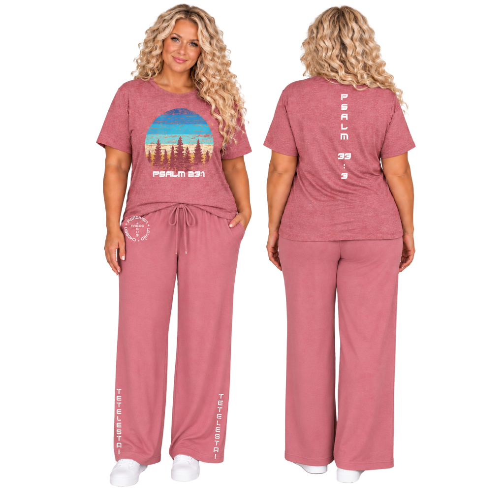 Jesus Frees™ Apparel | Women’s Plus Size Wide Leg Scripture Pants | Font 49 White | Neer