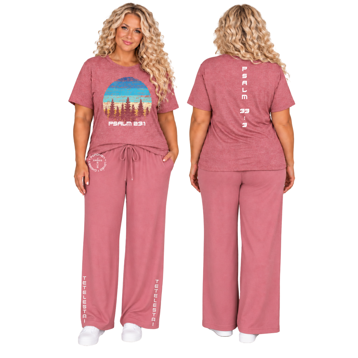 Jesus Frees™ Apparel | Women’s Plus Size Wide Leg Scripture Pants | Font 49 White | Neer
