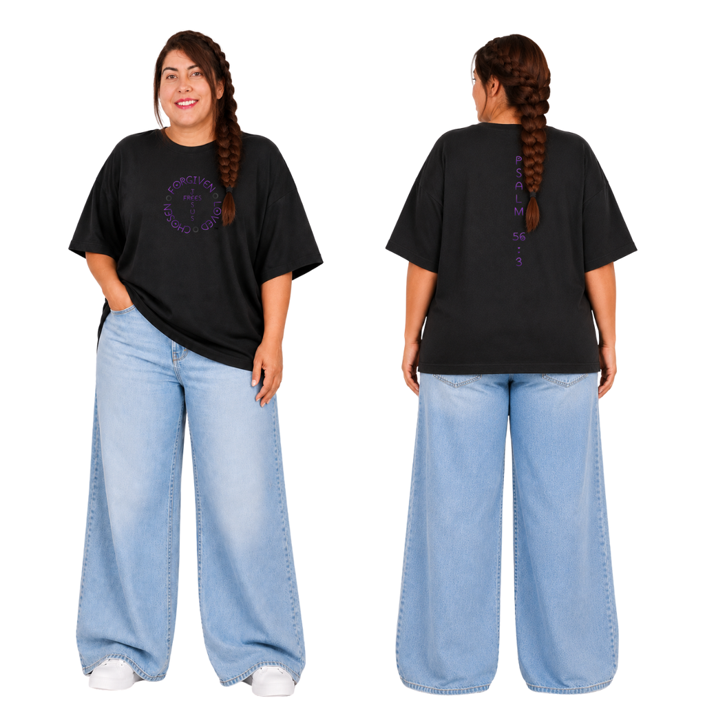 Jesus Frees - SICU Oversized Short Sleeve Women's Shirt - Font 303 Purple -  Psalm 56:3