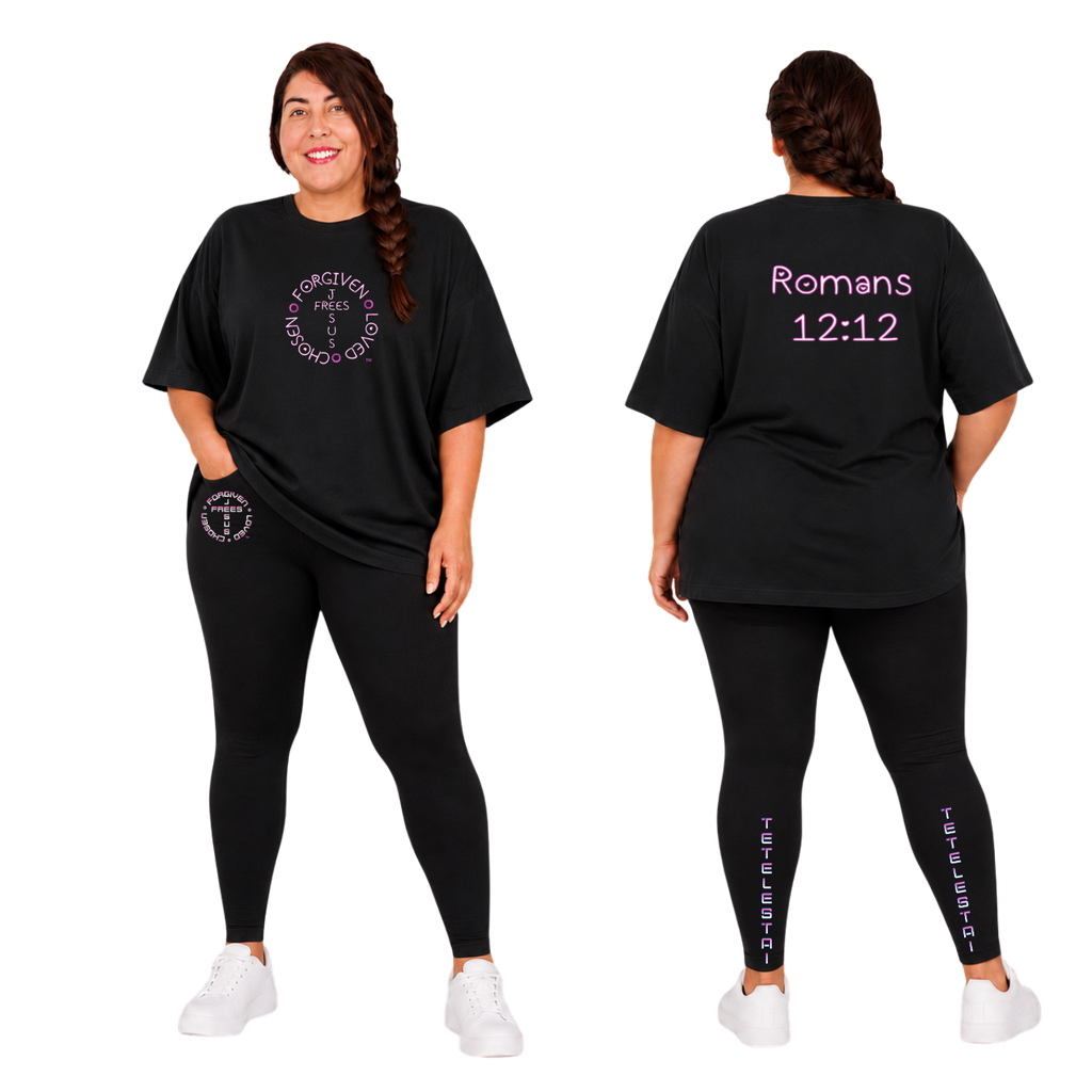 Jesus Frees - SICU Oversized Short Sleeve Women's Shirt - Font 303 White-Pink Romans 12:12