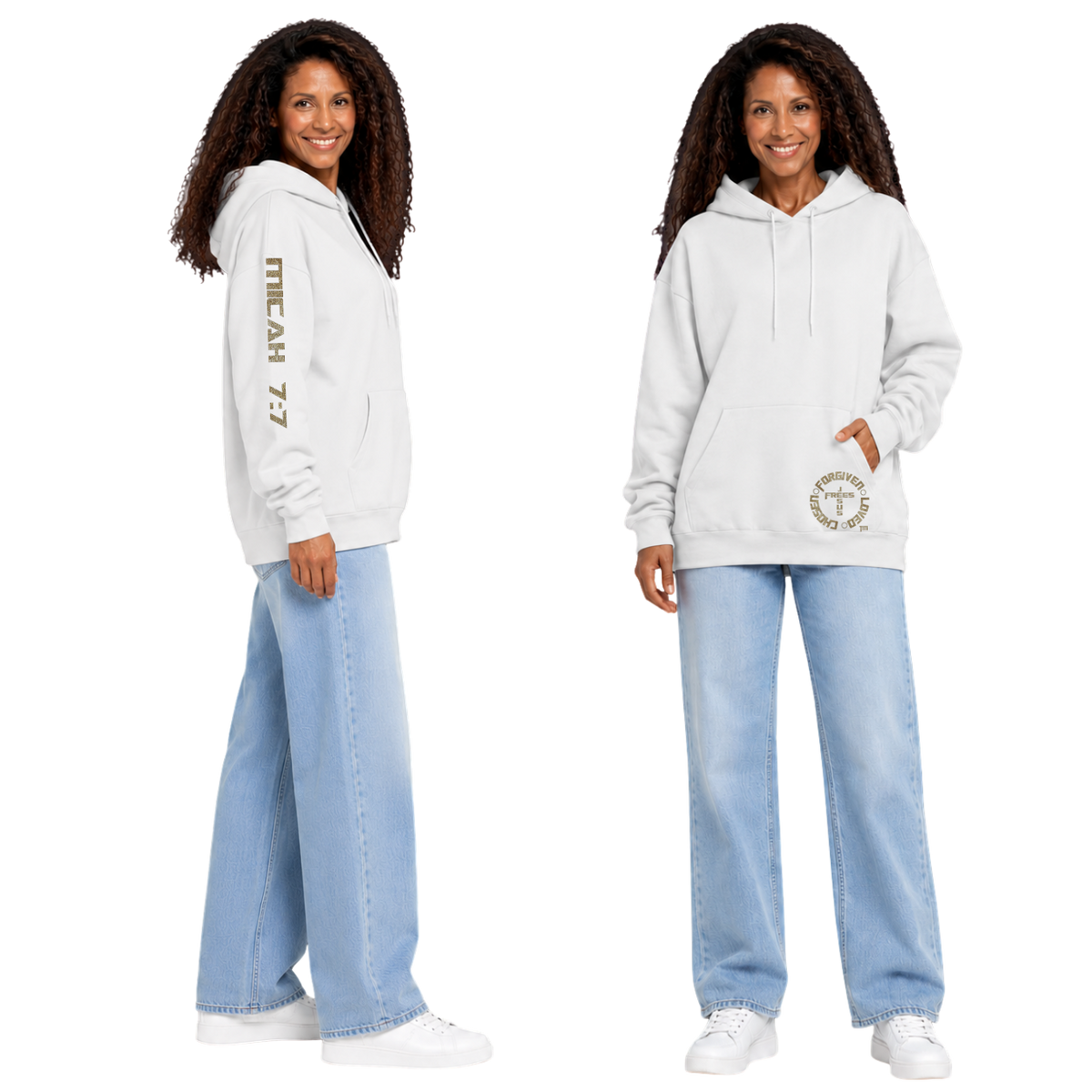 Jesus Frees™ Apparel | Women’s Scripture Hoodie | Font 153 Gold