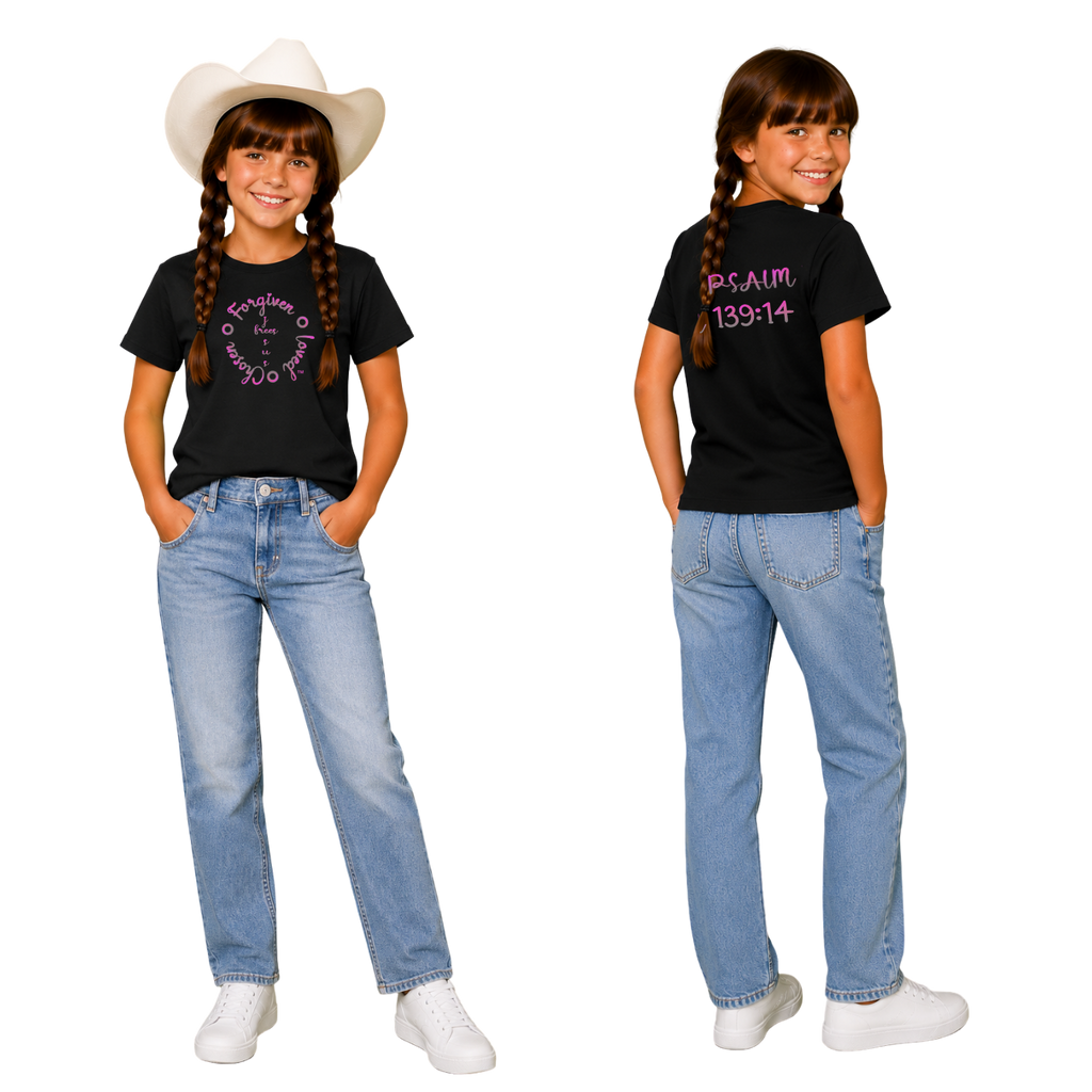 Jesus Frees - Kids 100% Cotton T-Shirts Girls - Font 223 - Psalm 139:14