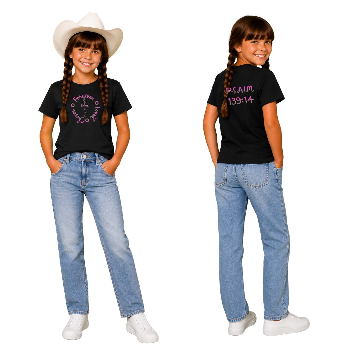 Jesus Frees - Kids 100% Cotton T-Shirts Girls - Font 223 - Psalm 139:14
