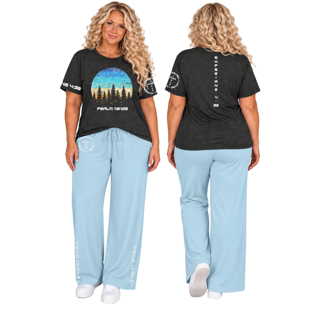 Jesus Frees™ Apparel | Women’s Plus Size Wide Leg Scripture Pants | Font 49 White | Neer