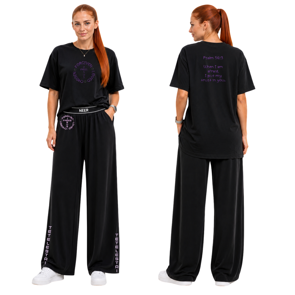 Jesus Frees - SICU Oversized Short Sleeve Women's Shirt - Font 303 Purple -  Psalm 56:3