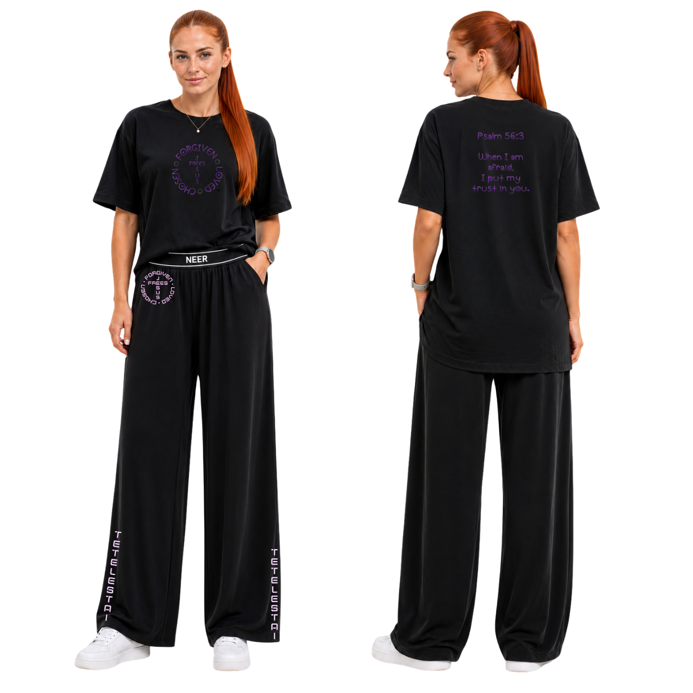 Jesus Frees - SICU Oversized Short Sleeve Women's Shirt - Font 303 Purple -  Psalm 56:3