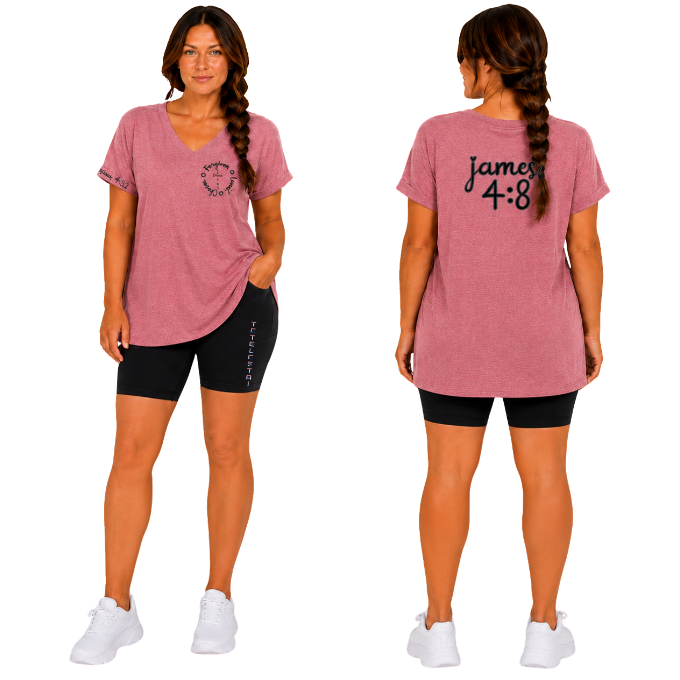 Jesus Frees - Women's 8" High Waisted Biker Shorts with Pockets - Font 49 Fade