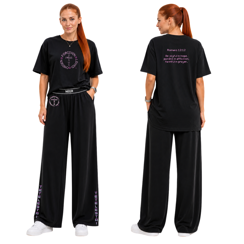 Jesus Frees - SICU Oversized Short Sleeve Women's Shirt - Font 303 White-Pink Romans 12:12