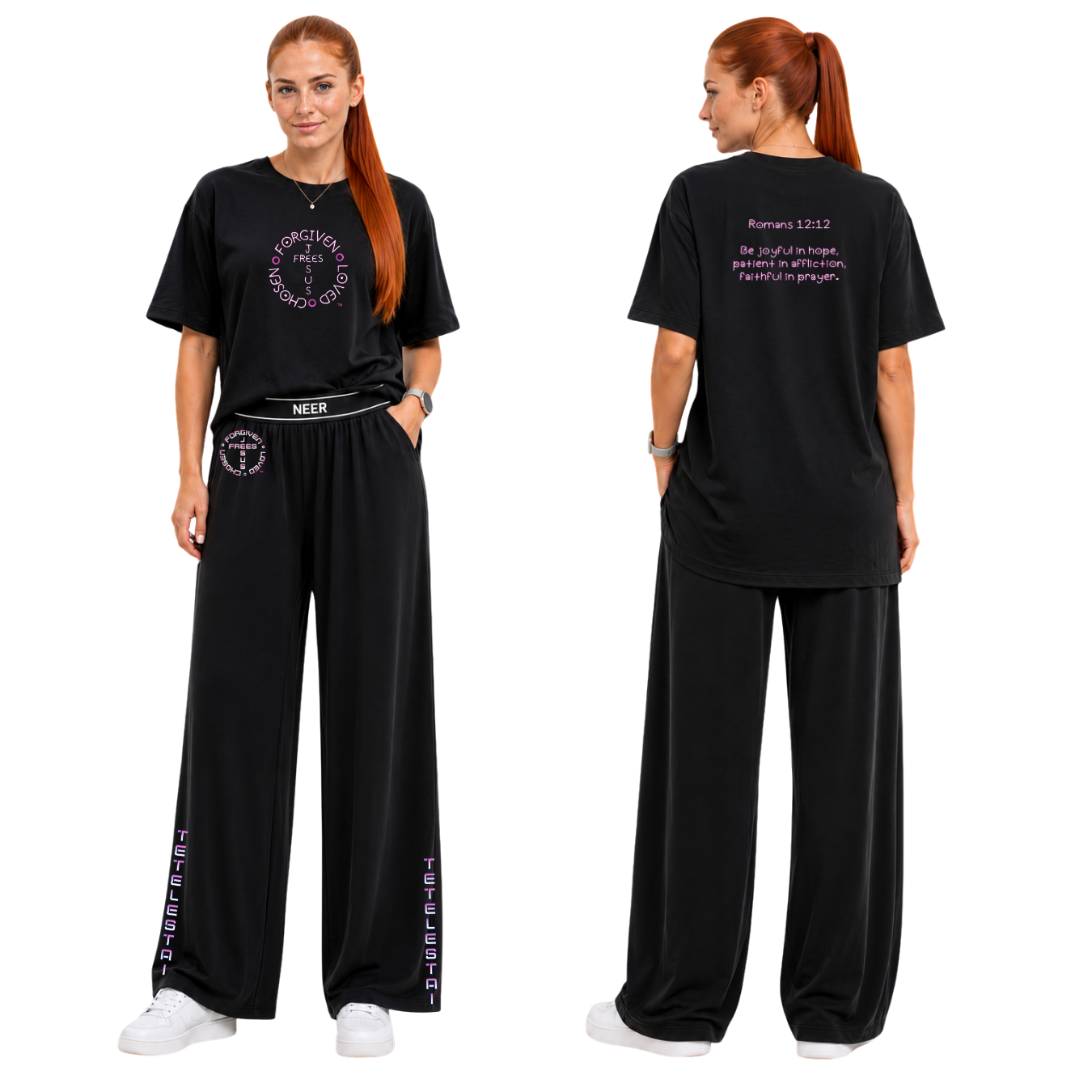 Jesus Frees - SICU Oversized Short Sleeve Women's Shirt - Font 303 White-Pink Romans 12:12